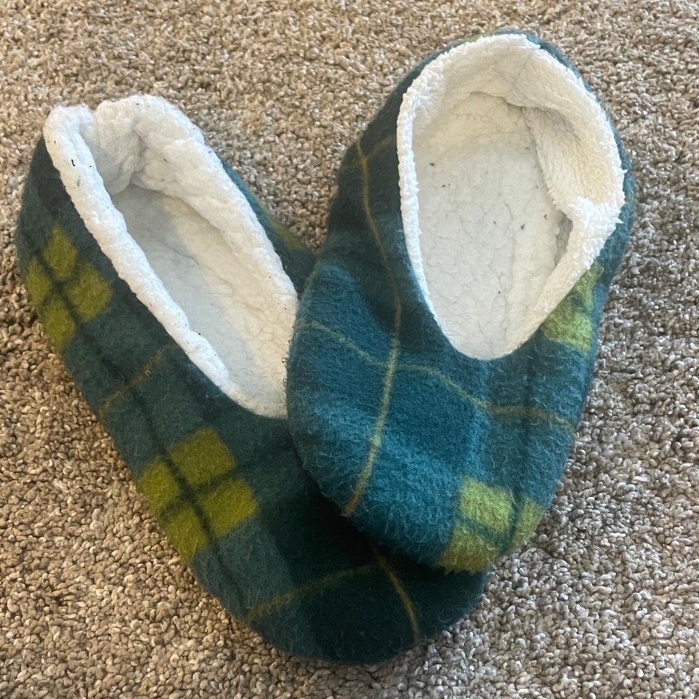 Plaid Fleece Lined Slippers